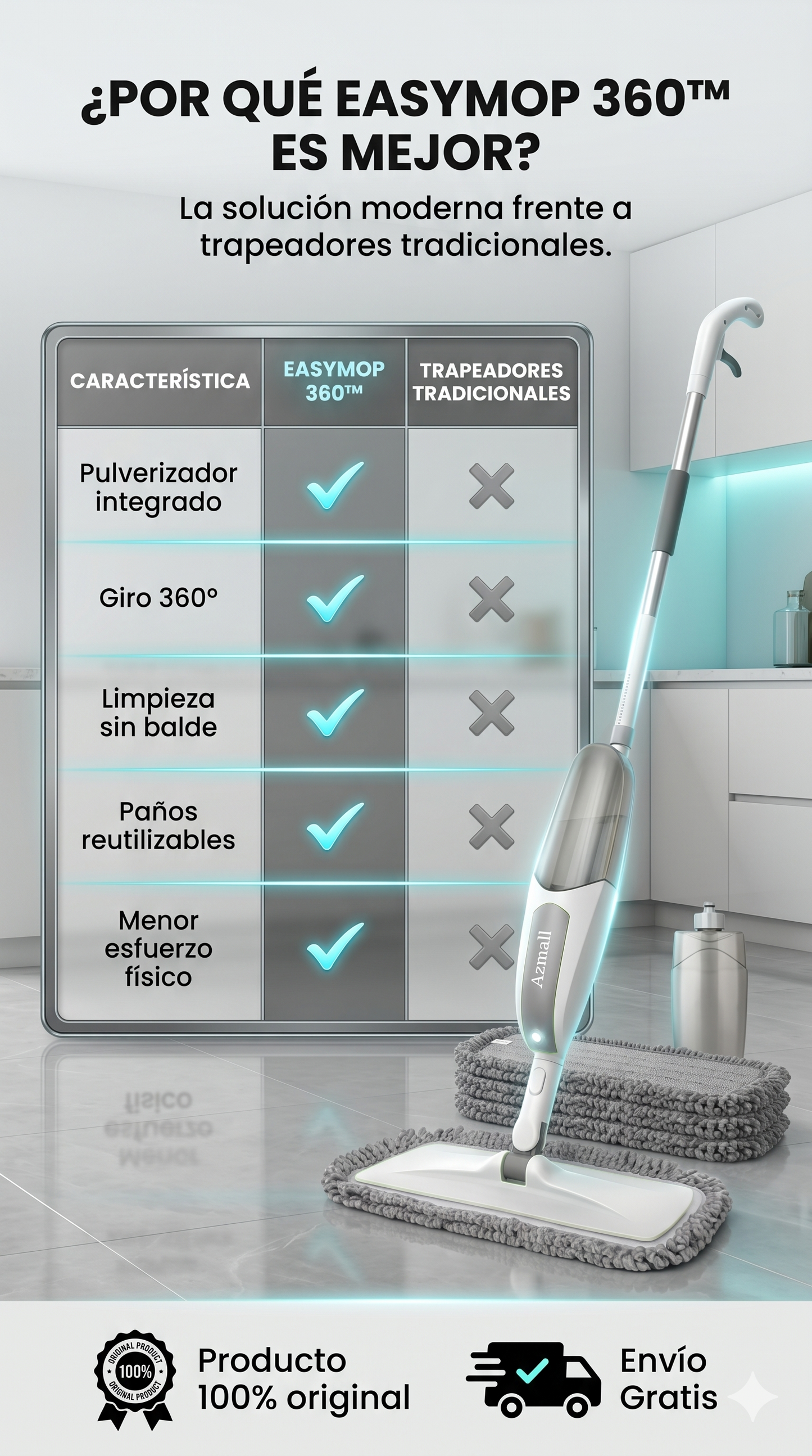 EasyMop 360™ l Trapeador Spray Giratorio con Dispensador Integrado