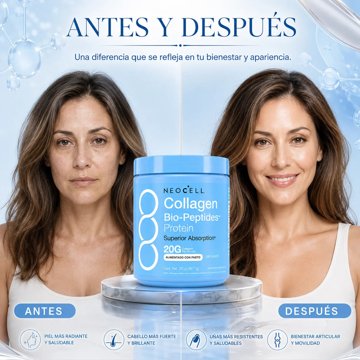 Colágeno en Polvo 567 g | Luce una Piel Radiante, Fortalece tu Cabello, Uñas y Articulaciones