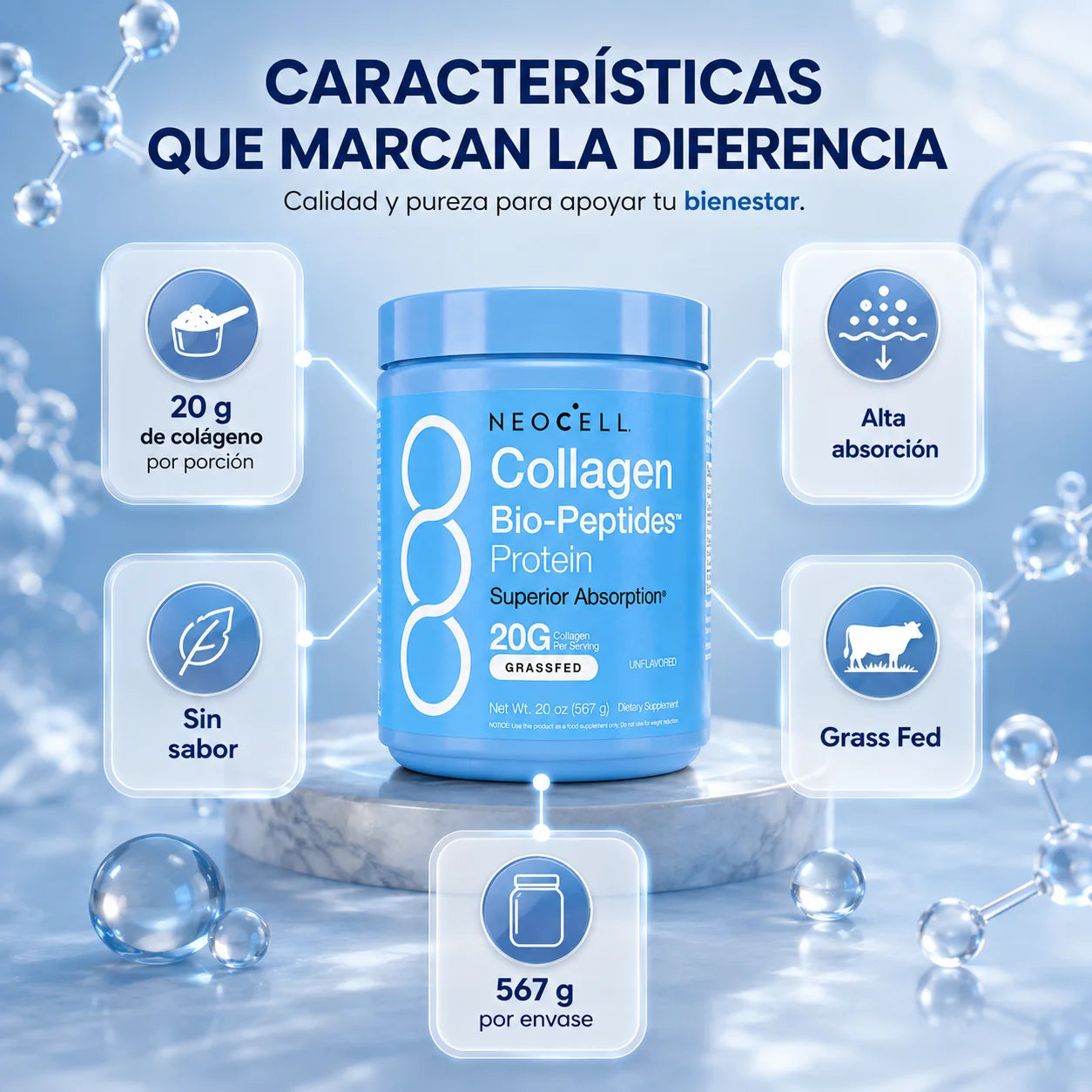Colágeno en Polvo 567 g | Luce una Piel Radiante, Fortalece tu Cabello, Uñas y Articulaciones