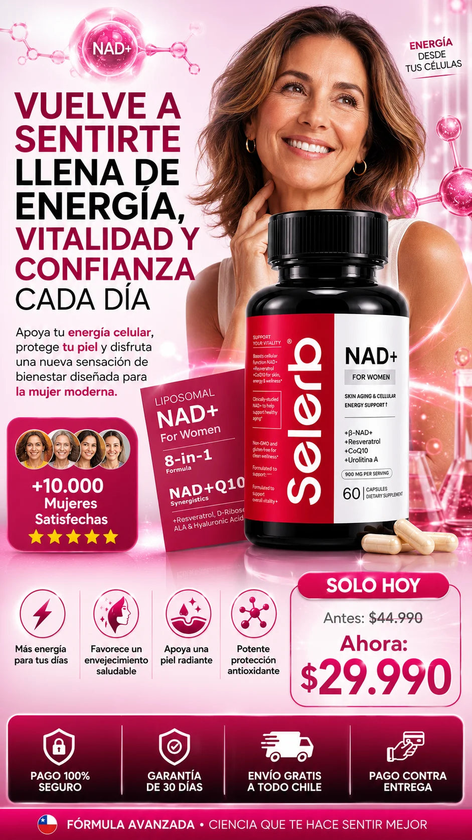 SELERB NAD+ For Women l Vitalidad y Energía femenina l 60 Cápsulas