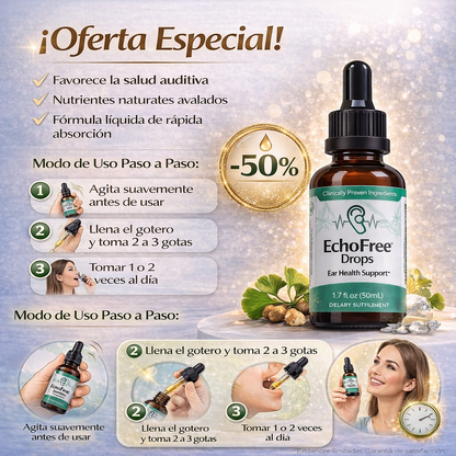 EchoFree™ – Bienestar Auditivo Natural I Adiós Zumbido de Oído I Vuelve al silencio