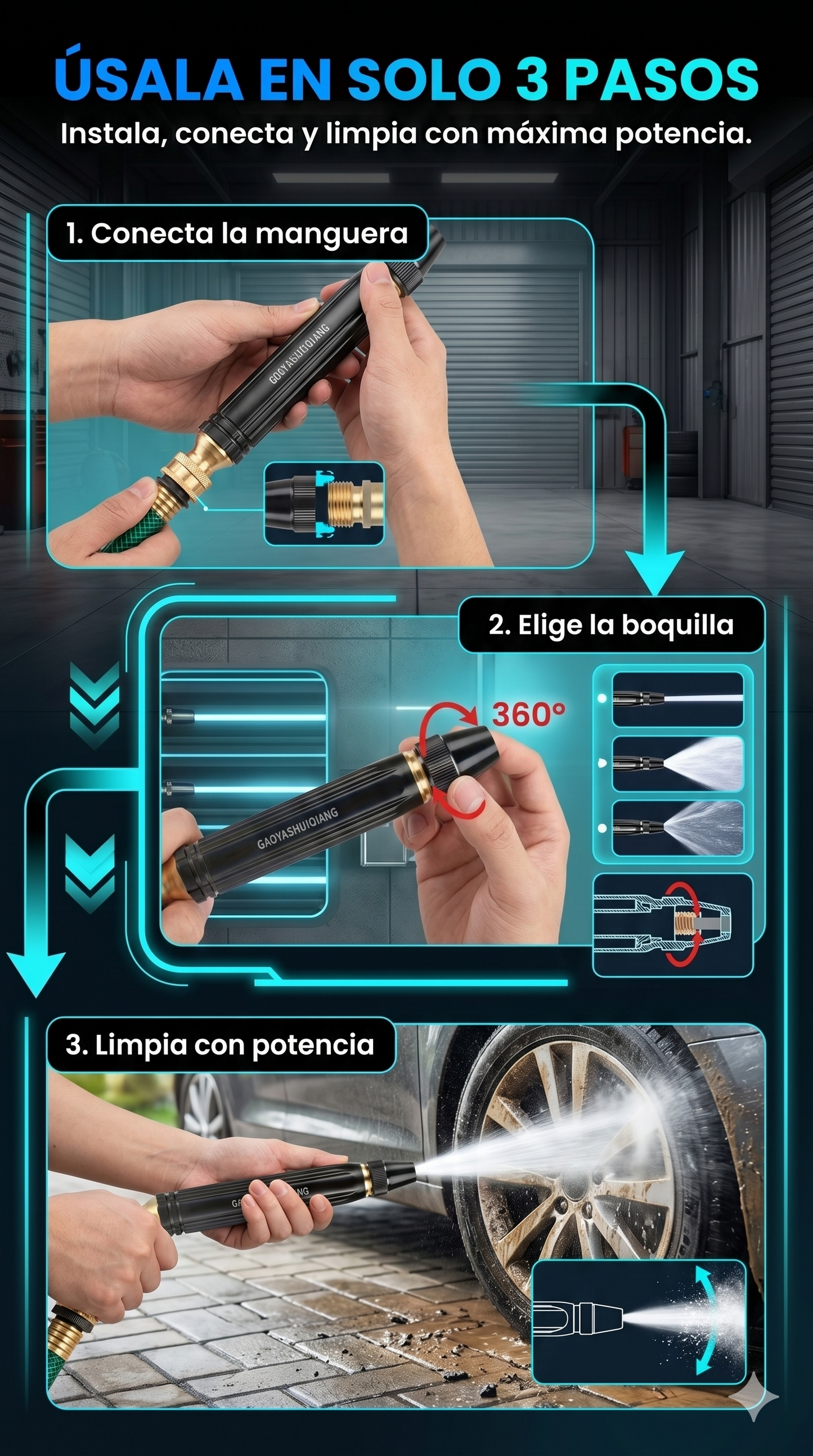 HydroJet Pro™ – Pistola de Lavado Triple Boquilla de Alta Presión