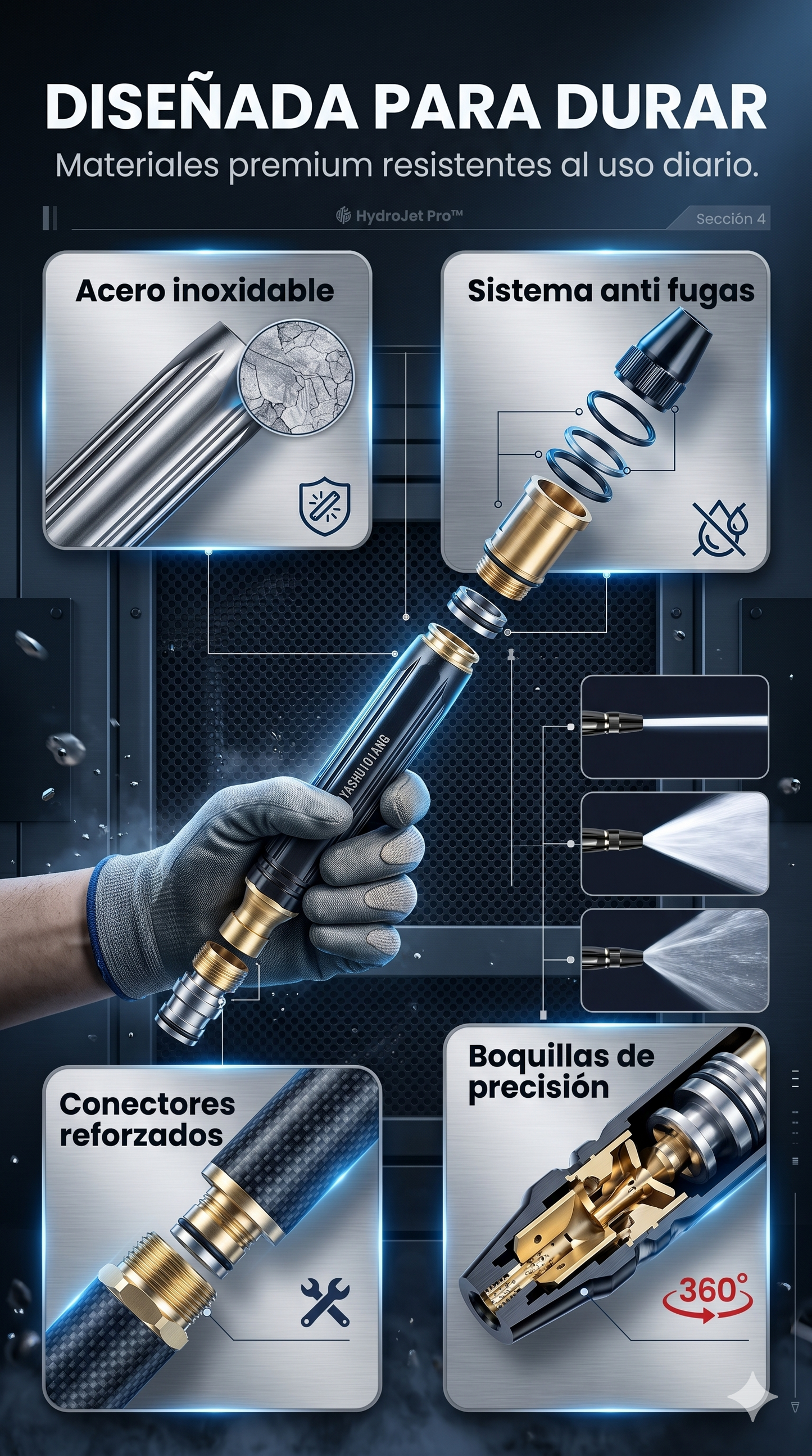 HydroJet Pro™ – Pistola de Lavado Triple Boquilla de Alta Presión